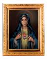  IMMACULATE HEART OF MARY IN A FINE DETAILED SCROLL CARVINGS ANTIQUE GOLD FRAME 